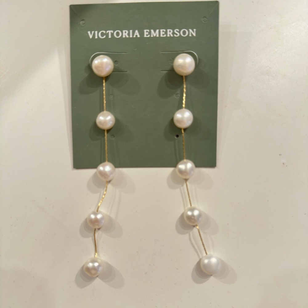 Victoria Emerson Gold and White Pearl Earrings